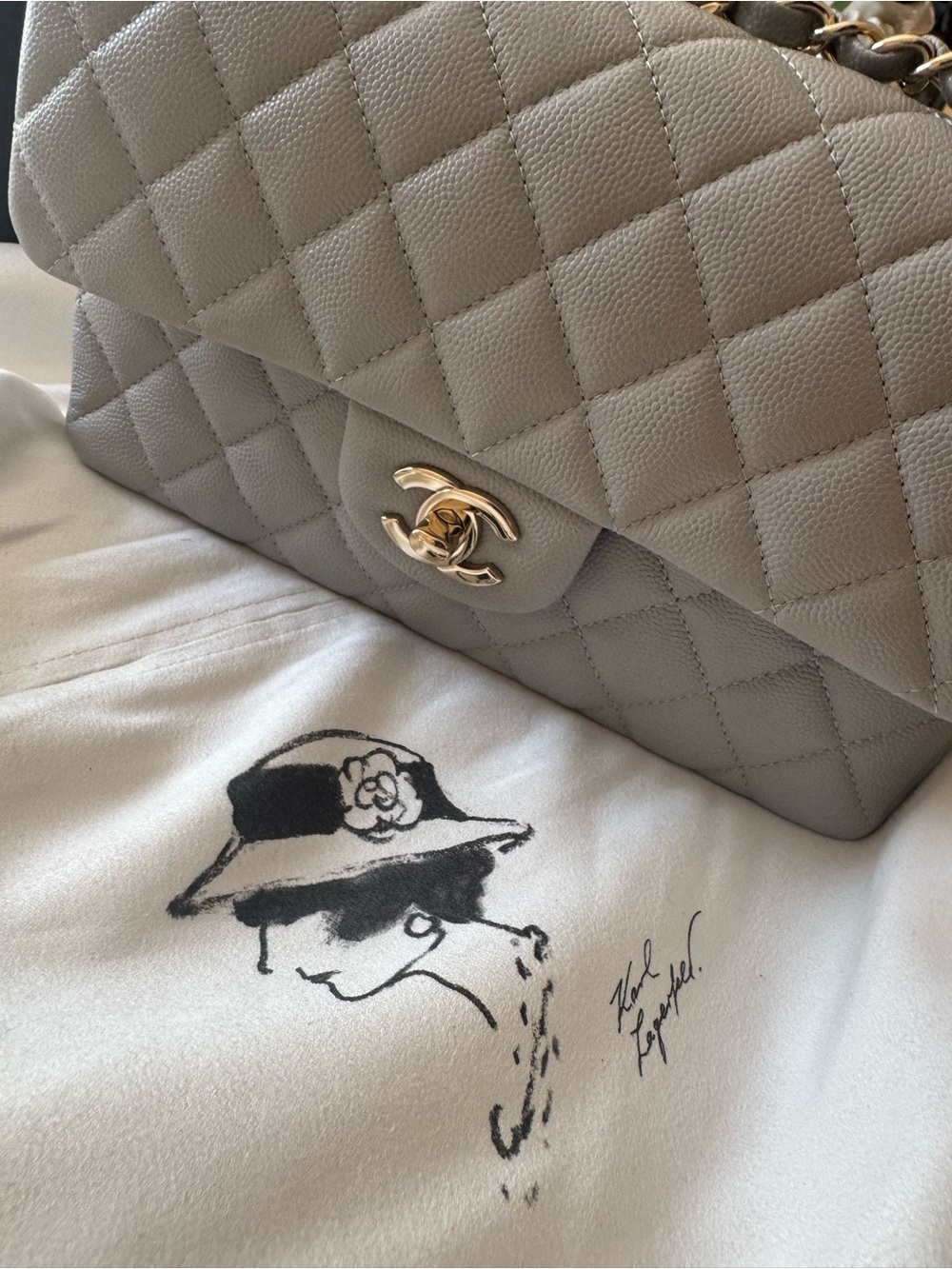 Chanel Classic Flap Bag in Light Grey with Gold Hardware 21A microchipped